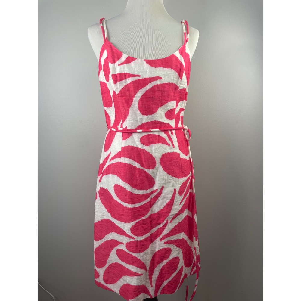 Milly of New York Summer Pink White Linen Blend Sheath Dress Belted Size 10